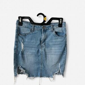WAX‎ Jean Light Wash Distressed Denim Mini Skirt Size S